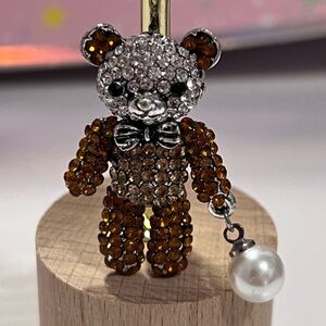 Brown and Silver Crystal Teddy Bear Pendant